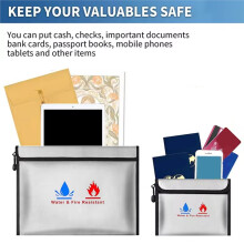 Fireproof & Waterproof Document Bag, File Storage Bag with Zipper for Certificates, Money, Cards Fire Safe Storage A4