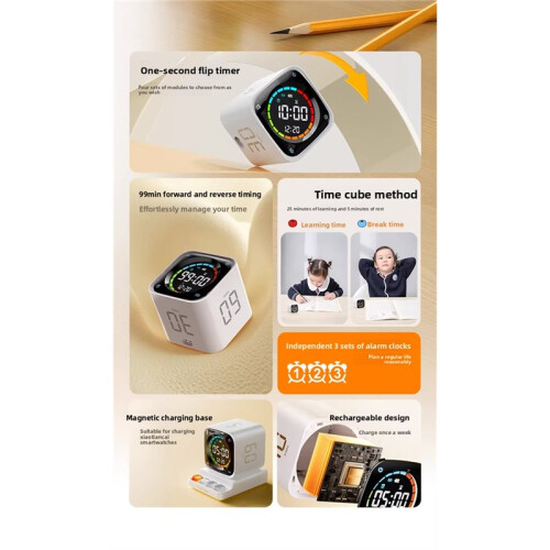 Multi Functional 4-in-1 Tick  Manual Countdown Rotary Timer Mechanical Cooking Timer Cooking Shower Stopwatch White 1