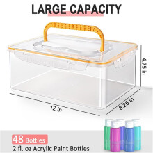 2X Boîte de Rangement pour Peinture Acrylique de 60 Ml, Capacité de 48 Bouteilles, Organiseur de Pinceaux et D'Artisanat avec Poignée