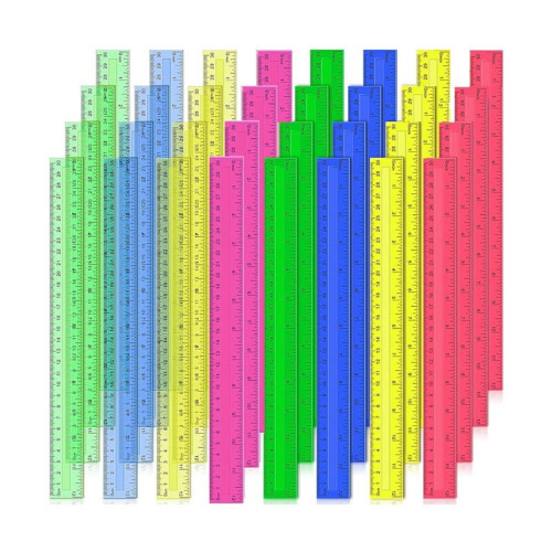 Réguas de Plástico de 12 Polegadas, 96 Peças Réguas Métricas Transparentes em Massa de Cores Sortidas com Polegadas, Centímetros, Milímetros. 1