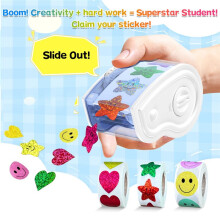 Manual Sticker Dispenser for Roll Stickers with 1500Pcs Stickers for Kids Reward,Behavior Chart,Student Teacher Supply A