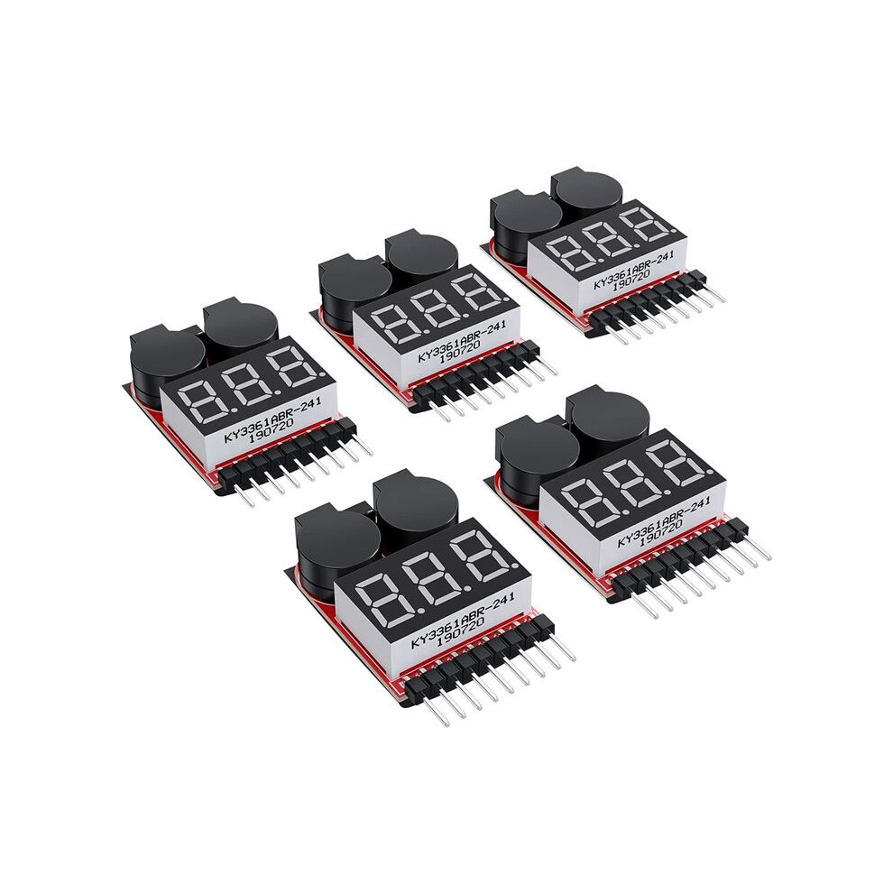 5Pcs 2 In1 1-8S Lipo Battery Voltage Tester, Rc Low Voltage Buzzer Alarm, Battery Monitor Checker Tester For Lipo/Li-Ion 4713711566951
