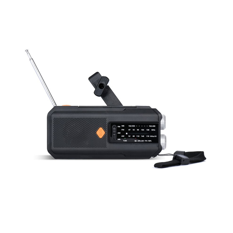 Portable Solar Crank Emergency Radio Global Fm Receiver Led Flashlight 5000Mah High Quality Sos Annunciator Black 4711262552355