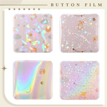 200Pcs Square Button Maker Supplies Glittering Film for Pin Maker Machine Kit 4 Styles Clear Holographic Laminate Sheets