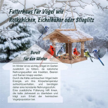 Houten Hangend VOGElhuisje, Open Voederbak, Regenbescherming voor Buiten, Terrasdecoratie.