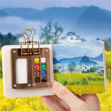 Travel Watercolor Set Palette with Clip, Portable Wooden Grid Paint Box for Kids