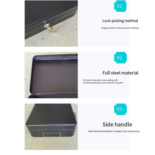Caixa de Armazenamento de Documentos com Fechadura, Caixa de Segurança em Aço com Kit de Montagem no Chão com Parafusos, 25 cm (10 Polegadas)