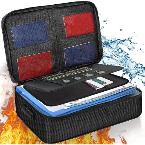 2X Organizer Bag Fireproof Document Bag with Lock Portable Filing Storage Box Holder for Document File Passport 1