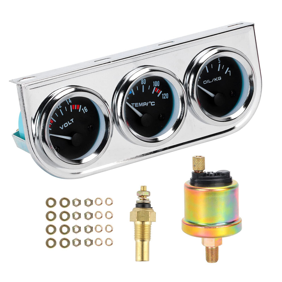 Car Gauge Set 12V Triple Gauge Kit With Mechanical Oil Pressure Water Temp Voltmeter 3In1 9771547270126