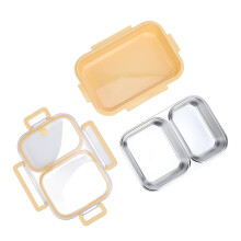 Boîte à lunch carrée en acier inoxydable de 1,2 L, anti-odeur, portable, à 2 compartiments, jaune