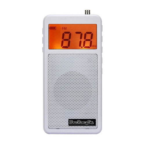 HanRongDa  Pocket FM AM Radio Orange Backlight LCD Display Radios with Full Range Speaker Support Sleep Timer