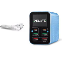 RELIFE Q4 6-Port Desktop Fast 72W Charger Dual PD+Dual QC,TFT HD Color Screen, Sleep Mode,Compact & Portable