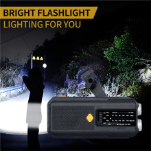 Portable Solar Crank Emergency Radio Global FM Receiver LED Flashlight 5000mAh High Quality SOS Annunciator Black