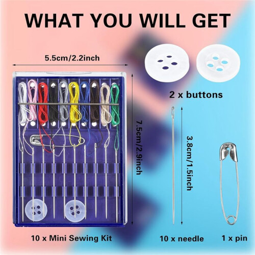 10 Boxes  Sewing Kit, Quick Fix Sewing Kit Small Travel Sewing Kit Pre Threaded Needle Kit with Pin Button 2