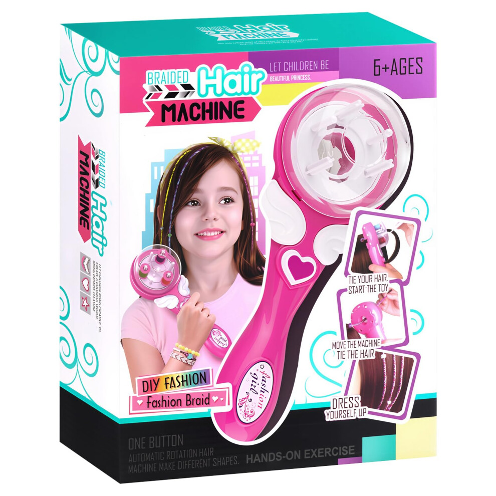 Unisex Pink Automatic Hair Braider With 360 Rotation Smart Sensor, Battery Powered Diy Styling Kit For Girls