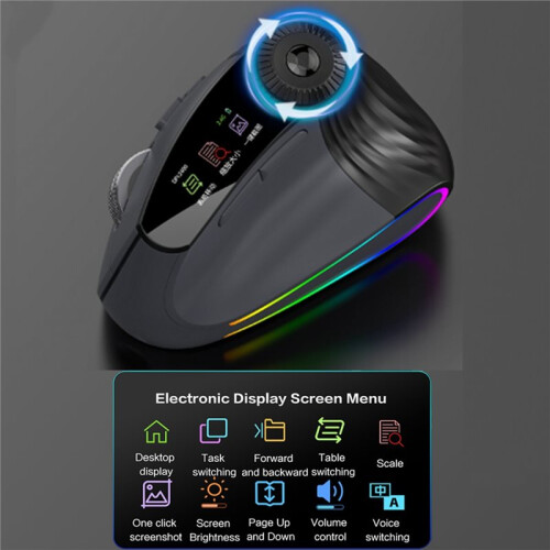 JOMAA  Wireless Vertical Mouse with OLED Screen Rechargeable USB Wired Gaming Mouse 4800DPI Speed Roller 1
