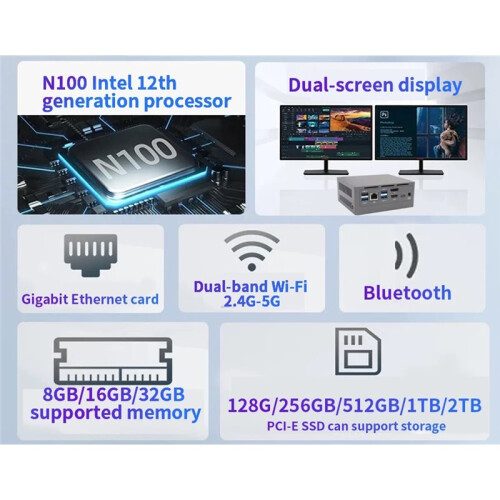 PC for Windows 11/10 for  12th Gen Alder Lake N100 Processor SSD HD 4K  PC Desktop Computer 2