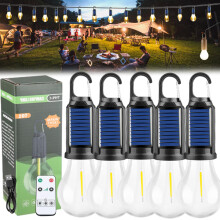 Solar Camping Light Rechargeable LED Bulb with USB Charging IPX4 Waterproof Hook (5 Spherical)