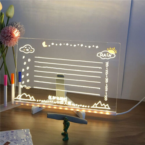 2X LED Note Board, Glowing Acrylic Message  Board with Light, Board Note Illuminated White Board (5.9 X 5.9In)