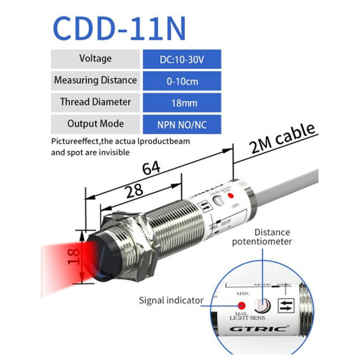GTRIC CDD-11N Infrared Photoelectric Sensor Diffusion Diffuse Reflection NPN PNP 10-30VDC Optical Proximity  11N 1