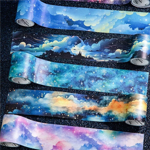 Starry -Serien - 6 Rullar Silverfärgad Washi-Tejp med Stjärntema 2