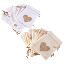 Burlap Bags, 60Pack 4X5.5Inch Drawstring Heart Burlap Gift Bag Candy Pouches Linen Pockets for Valentine's Day Christmas