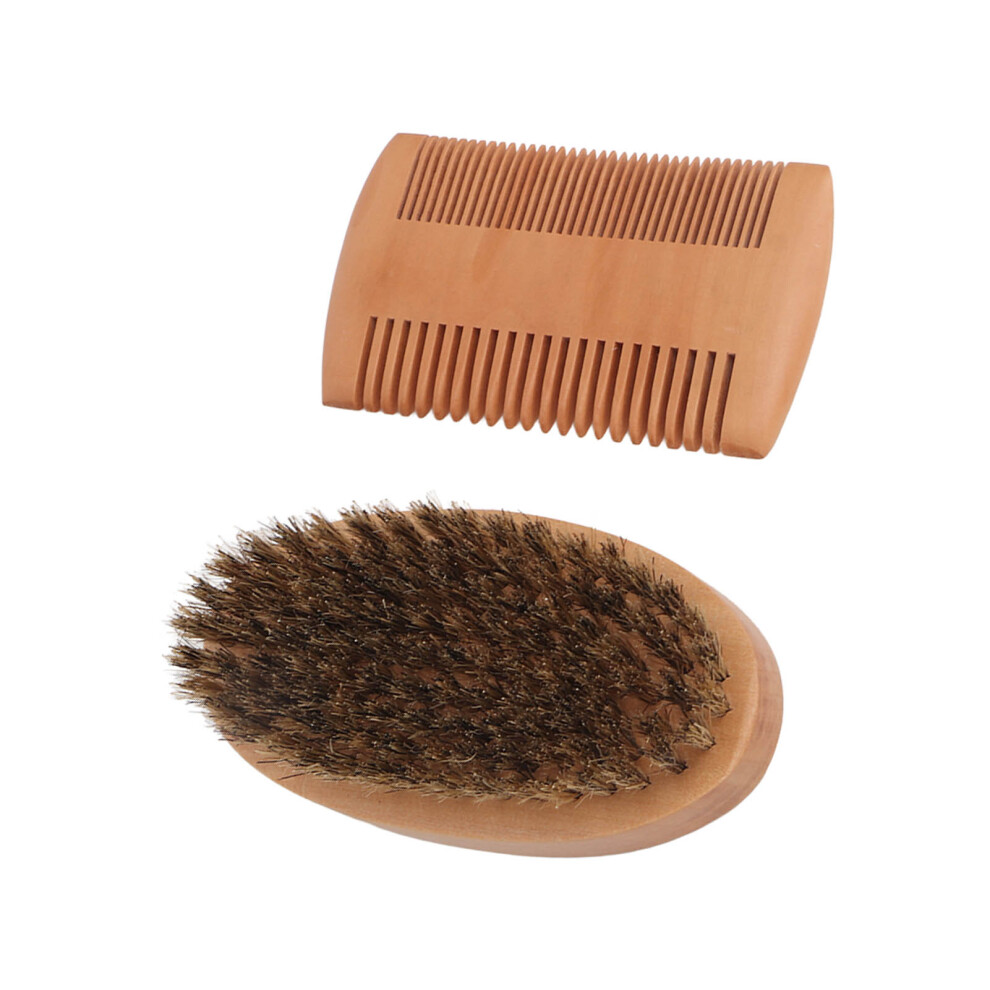Unisex Stylish Beard Grooming Kit With Wooden Double Side Comb And Soft Brush For Men