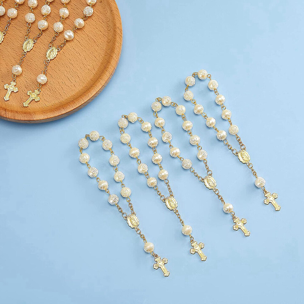 100Pcs Baptism Favors with   Rosaries Acrylic Beads Bracelet Christening Communion Finger Rosarie Bracelet
