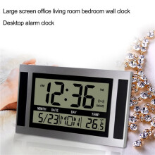 3X Digital Väggklocka LCD Stort Antal Tid Temperatur Kalender Alarm Bord Skrivbordsklocka Modern Design Kontor Hem Silver