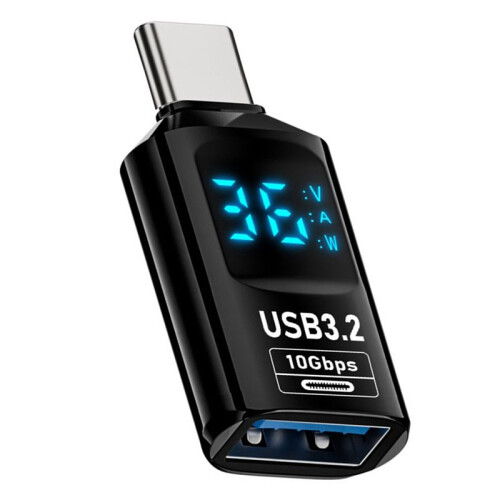2PCS Digital LED Display USB 3.2 Adapter 10Gbps 36-60W Power Meter Tester  Chip Data Transmission USB C Extension A 2