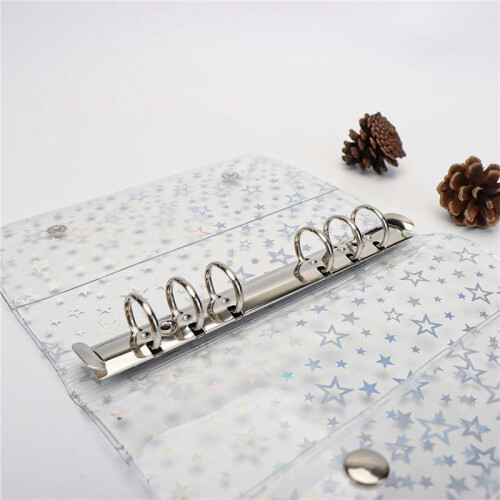2X A6 Budget Binder Cover Clear PVC 6 Ring Binder Glitter Star Refillable Notebook Shell Protector with 2 Snaps 2