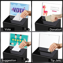 2 Packung Acryl-Spendenbox mit Schloss, Schwarze Wahlurne mit Schildhalter, Vorschlagsbox für Fundraising, Spende