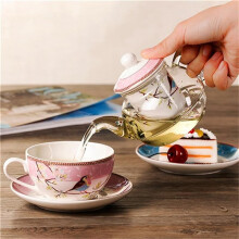2X Keramische Bloem Theepot Bloem Vogel Kop Schotel Hittebestendige Glazen Pot Set Koffiekopje Afternoon Tea Theeset Roze