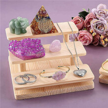 2X Wooden Display Risers 3 Layers Glasses Display Stand Jewelry Holder Stand Wood Organizer Tray for Cabinet Desktop
