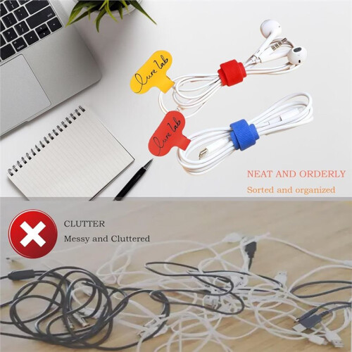 Kit da 60 Etichette Riutilizzabili per Cavi e Organizer per Cavi - Etichette per Cavi Scrivibili con Codice Colore e Pennarello + 30 Fascette per Casa 2