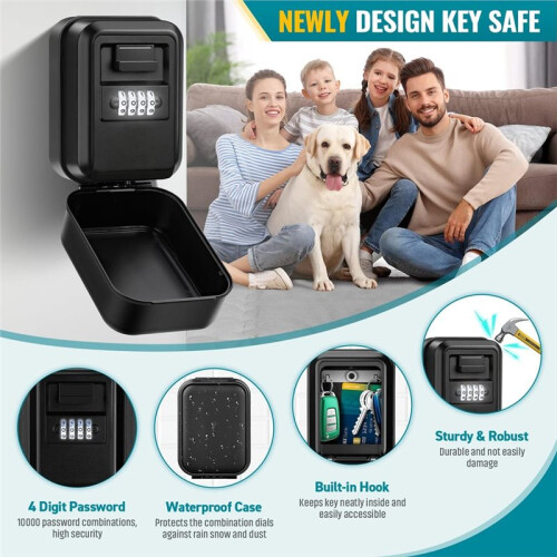 Key Lock Box, Waterproof Wall Mount Lock Box for Keys with Code, 4 Digit Combination Lockbox for Home Office Garage A 1
