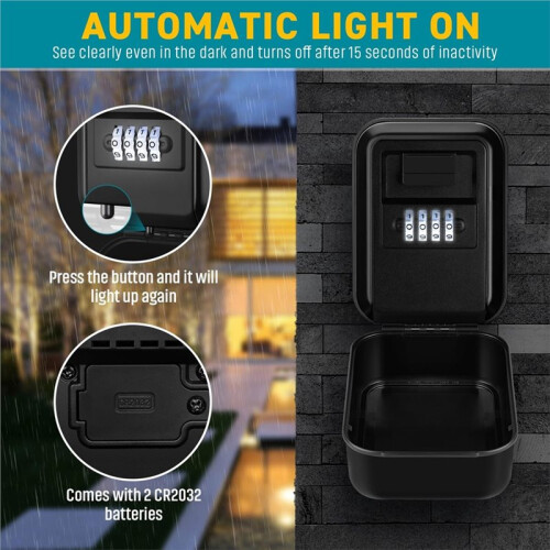 Key Lock Box, Waterproof Wall Mount Lock Box for Keys with Code, 4 Digit Combination Lockbox for Home Office Garage A 2
