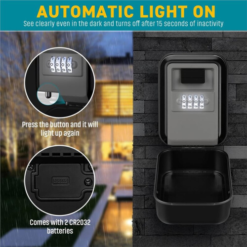 Key Lock Box, Waterproof Wall Mount Lock Box for Keys with Code, 4 Digit Combination Lockbox for Home Office Garage B 2