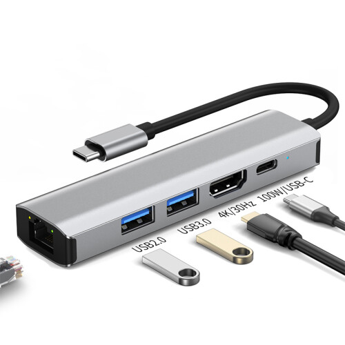 Σταθμός σύνδεσης 5-σε-1 με 4K HDMI, Παράδοση Ισχύος 100W και Gigabit Ethernet 1