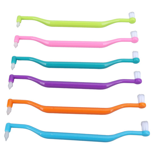 12Pcs Double Sided Cat Toothbrushes, Curved Handle, 16.5cm, 6 Colors