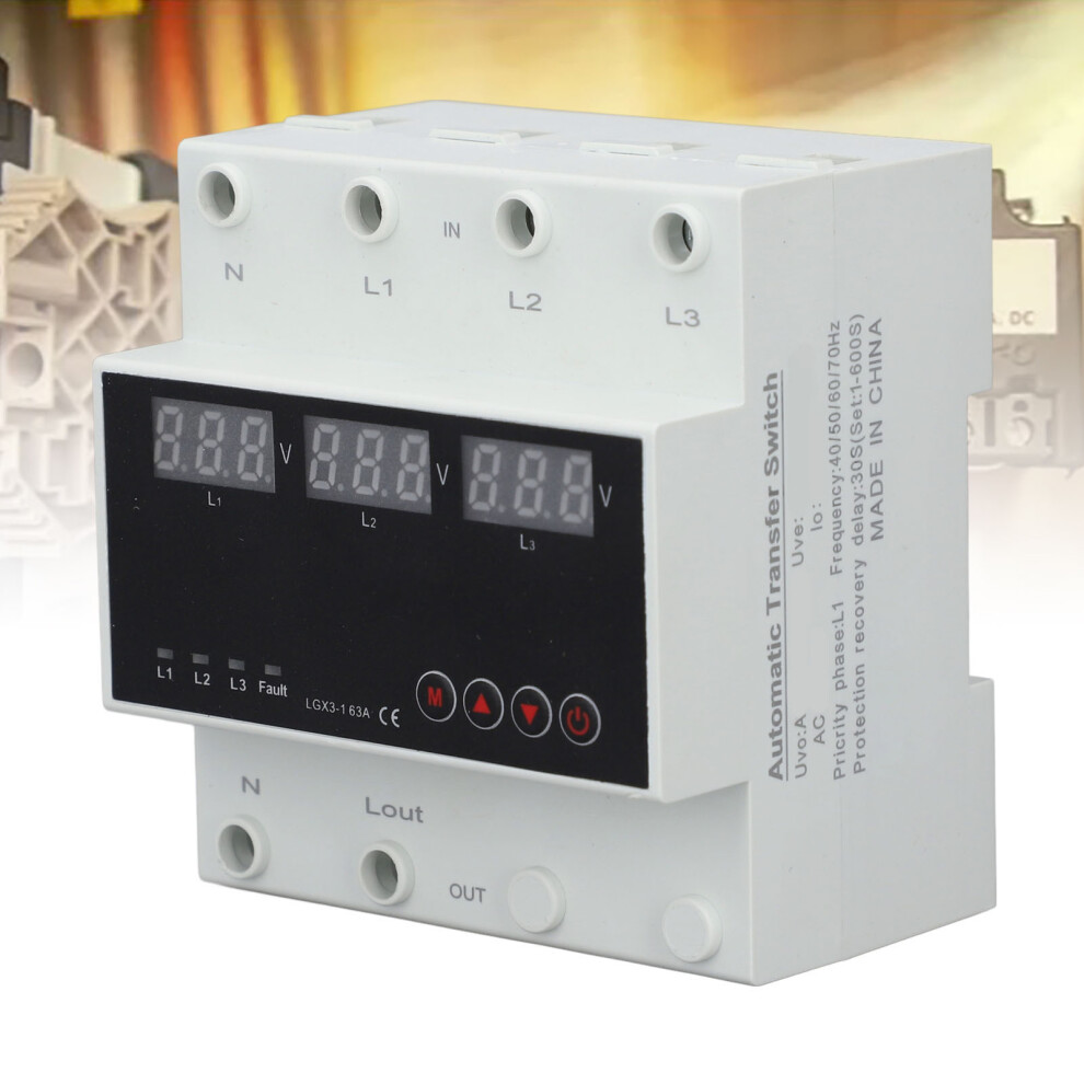 Automatic Transfer Switch 63A, 3-Phase, Led Display, Din Rail, Adjustable 7901385014527