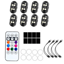 8 St Trådlösa LED-Stroboskoplampor med Fjärrkontroll, 350 MAh USB-Laddningsbara, 8 Färger, Hög Ljusstyrka, Vattentäta