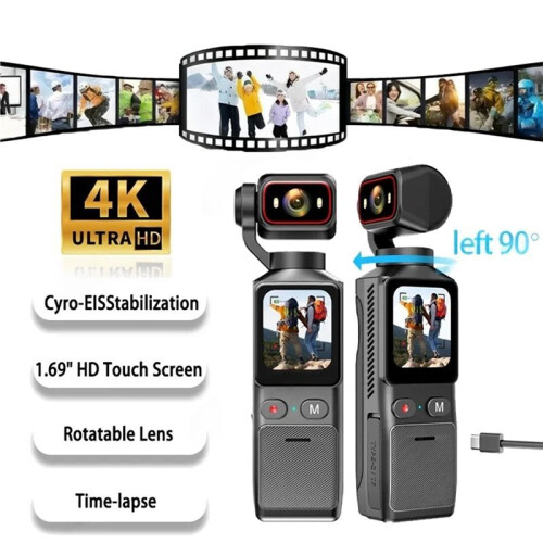 4K Pocket Action Camera Touch Screen Portable Vlog Camera with Handheld Gimbal Stabilizer Body Camera Video Recorder 2
