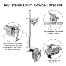 6 Inch Cowbell and Cowbell Clamp, Adjustable Standard Cowbell Mount Holder, Percussion Accessory, Drum Key