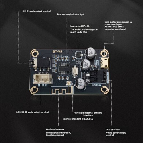 MP3  Decoder Board DIY Portable  5-35V Stereo Module USB Hifi Wireless  Audio Receiver Board 1