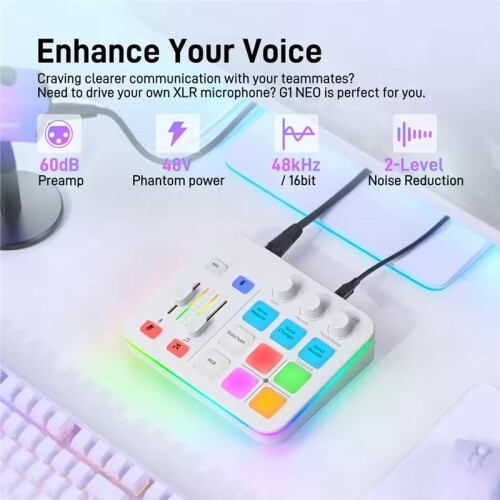 Gaming Audio Mixer,Streaming 4-Channel Custom Sound Effects RGB with XLR Microphone Interface 2