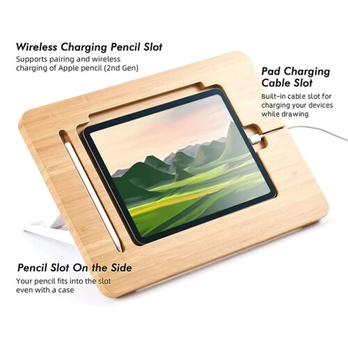 Suporte de Bambu Ajustável com Design Dobrável Multiângulo para Desenho, Compatível com Mesas e Cadernos de 11 e 12,9 Polegadas C 2