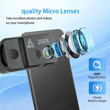 Lente per Microscopio per Telefono 200X, Luci LED/UV e Filtro CPL, Clip Universale per Telefono, Strumento Scientifico Tascabile ( HD)