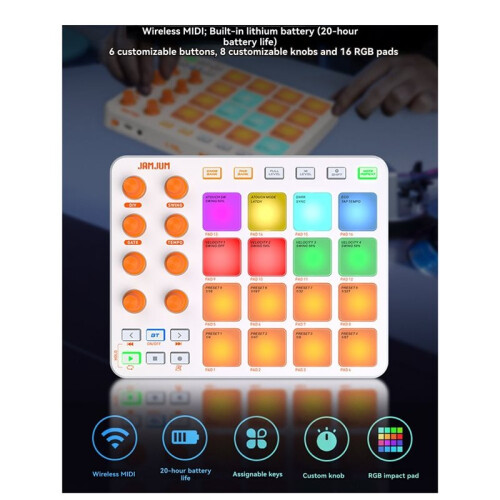 JAMJUM Electronic Music MIDI Pad Encoders Portable Controller Supports Wireless Connection Built-in Battery Black 2
