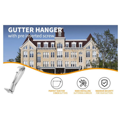 5 Inch Aluminum Gutter Hangers with Assembled Screw - Hidden Brackets for Rain Gutter Support, 50 Pcs 1